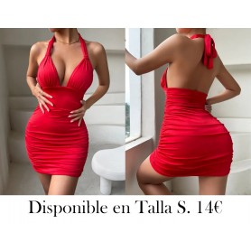 Vestido Ajustado con Escote en V Profundo VESTIDO ROJO