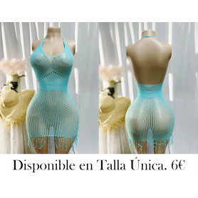 1 vestido ajustado de red de pescado con gran abertura VESTIDO MALLA AZUL