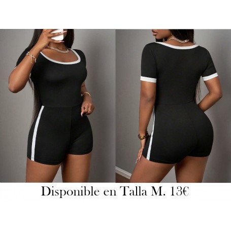Mono slim fit para mujer de unicolor con rayas laterales ENTERIZO NEGRO