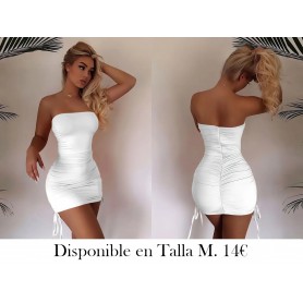 1pc Elegante Vestido de Poliéster VESTIDO BLANCO STRAPLESS