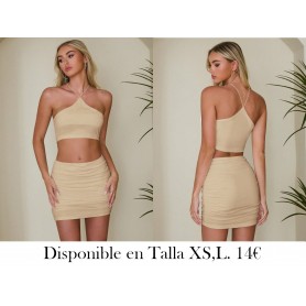 Conjunto de 2 piezas de mujer: Top tanque ajustado con cuello halter y mini falda acampanada ajustada