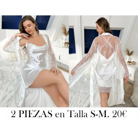 Conjunto de 2 Piezas de Camisón y Vestido PIJAMA Y BATA BLANCA 2 PIEZAS