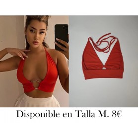 Top corto sin espalda con anilla en O TOP ROJO
