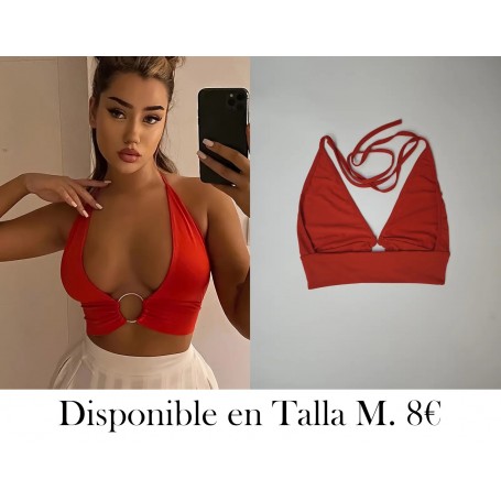 Top corto sin espalda con anilla en O TOP ROJO