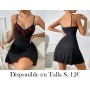 Camisón de noche elegante con encaje negro PIJAMA NEGRA VESTIDO