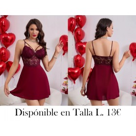 Camisón Sexy de Encaje con Contraste VESTIDO LENCERIA VINO MORADA