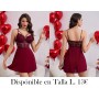 Camisón Sexy de Encaje con Contraste VESTIDO LENCERIA VINO MORADA