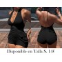 Falda con bolsillos, escote en V profundo ENTERIZO NEGRO