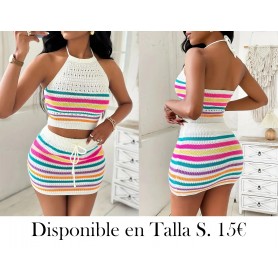 Conjunto de top y falda de punto de ganchillo CONJUNTO BLANCO COLORES