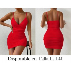 Vestido Mini Sin Mangas con Escote en V y Espalda VESTIDO ROJO