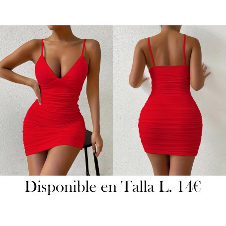 Vestido Mini Sin Mangas con Escote en V y Espalda VESTIDO ROJO
