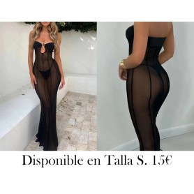 Nueva colección de moda femenina 2025 con diseño sexy  VESTIDO MALLA LENCERIA NEGRA