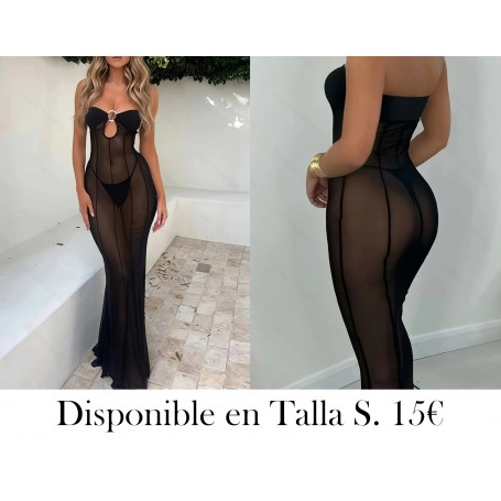 Nueva colección de moda femenina 2025 con diseño sexy  VESTIDO MALLA LENCERIA NEGRA