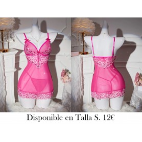 2 piezas Conjunto de Pijama Elegante LENCERIA FUSCIA VESTIDO