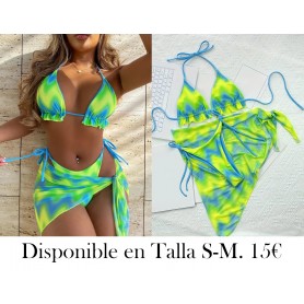 3 piezas Conjunto de bikini de teñido de nudos BIKINI VERDE