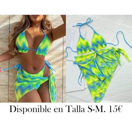 3 piezas Conjunto de bikini de teñido de nudos BIKINI VERDE