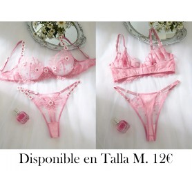 Conjunto de Lencería Bordado Jardín Secreto CONJUNTO LENCERIA ROSA