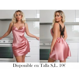 Camisón Sexy de Satén con Encaje de Mariposa PIJAMA ROSA MARIPOSA