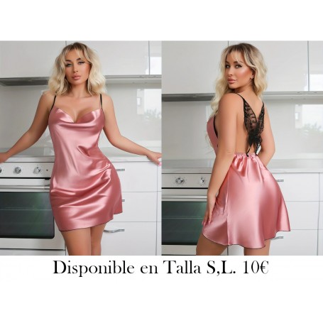 Camisón Sexy de Satén con Encaje de Mariposa PIJAMA ROSA MARIPOSA