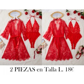 Combinación de Body con Encaje en Contraste BATA ROJA BODY LENCERIA ROJA