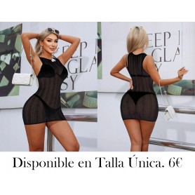 Vestido Mini de Hombro Descubierto/Cuello VESTIDO MALLA NEGRA