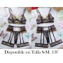 5piezas Conjunto de lencería de malla bordada CONJUNTO LENCERIA NEGRA LIGUEROS