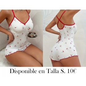 Camisola con Tirantes Finos y Estampado de Cerezas PIJAMA ENTERIZO PIJAMA BLANCA