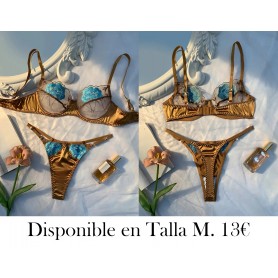 Conjunto de lencería bordada floral de bronce LENCERIA BRONCE DORADA CAFE