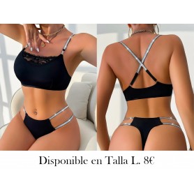 2 piezas de lencería de mujer con ribete CONJUNTO LENCERIA NEGRA