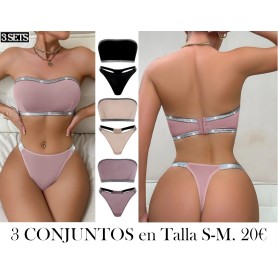 Juego de 3 Body sin Tirantes con Diseño Plateado 3 CONJUNTOS LENCERIA STRAPLESS