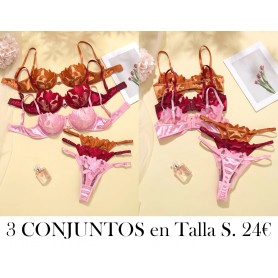 Conjunto de lencería semitransparente con flores de lirio bordadas LENCERIA COLORES