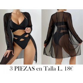 Conjunto de bikini de 3 piezas con escote en V  BIKINI NEGRO 3 PIEZAS