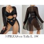 Conjunto de bikini de 3 piezas con escote en V  BIKINI NEGRO 3 PIEZAS