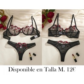 Conjunto de lencería floral elegante para mujer CONJUNTO MALLA NEGRA