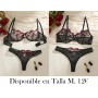 Conjunto de lencería floral elegante para mujer CONJUNTO MALLA NEGRA