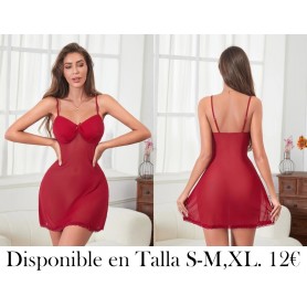 Camisón Sexy de Malla Rojo Vino LENCERIA VINO VESTIDO