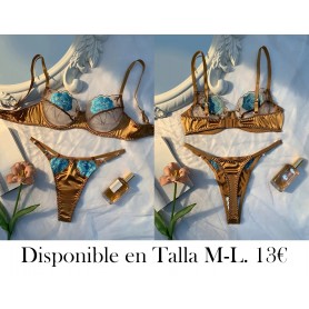 Conjunto de lencería bordada floral de bronce LENCERIA BRONCE DORADA CAFE