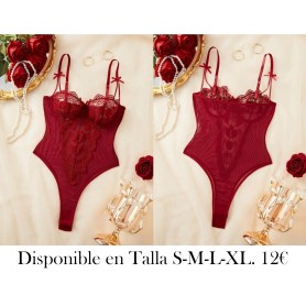 Body de Encaje Bordado con Flores en Rojo LENCERIA VINO BODY VINO