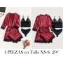 Conjunto de pijama sexy de encaje y satén BATA VINO