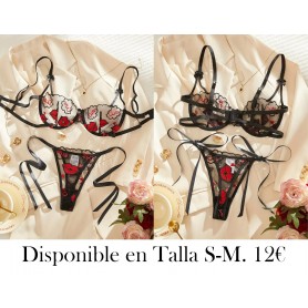 Conjunto de Lencería Sexy para Mujeres 2 Piezas CONJUNTO LENCERIA NEGRA BESOS CUTE