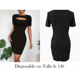 Vestido A-line con Recortes y Manga Corta Adelgazante VESTIDO NEGRO