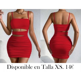 Vestido Camisola Sexy Europeo y Americano con Detalles de Calado ROJO SIN MANGAS