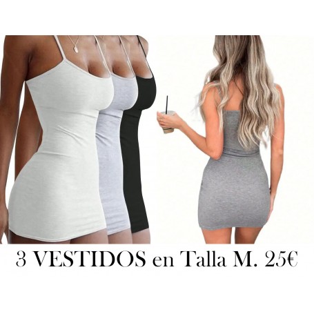 3 vestidos ajustados sin mangas para mujer, elásticos y lavables a máquina, colores sólidos (negro/blanco/gris) 3 UNDS