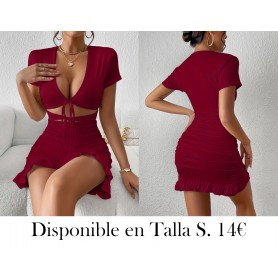 Vestido Elegante de Noche para Mujer - Falda Mini Ajustada VINO 2 PIEZAS