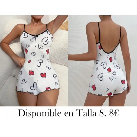 Mono de Pijama acanalado para Mujer con Estampado PIJAMA CORAZONES