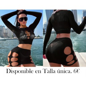 Vestido de Baño Sexy Transparente con Corte - Talla Única Ajustable  MALLA NEGRA TRANSPARENTE