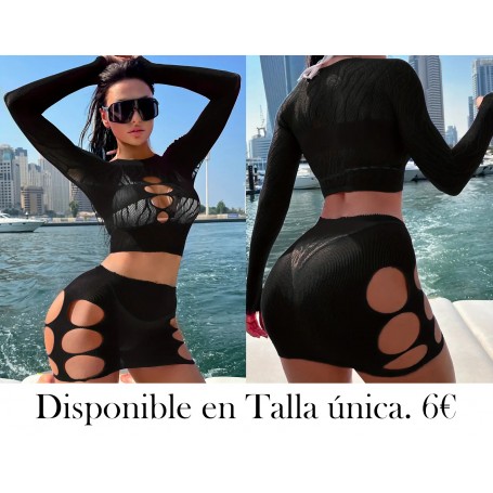 Vestido de Baño Sexy Transparente con Corte - Talla Única Ajustable  MALLA NEGRA TRANSPARENTE