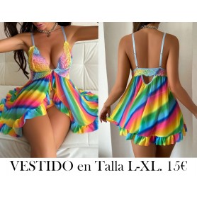 1pc Elegante Vestido de Encaje Malla Empalme VESTIDO LENCERIA COLORES