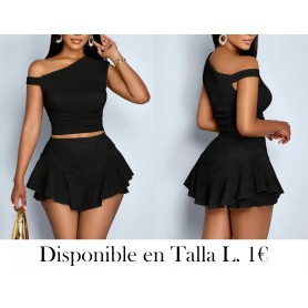 Conjunto de 2 Piezas: Top Sin Mangas y Falda Asimétrica NEGRO