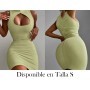 Vestido Mini Ajustado Sin Mangas para Mujer en Verde Oliva con Escote de Calavera y Detalles Recortados